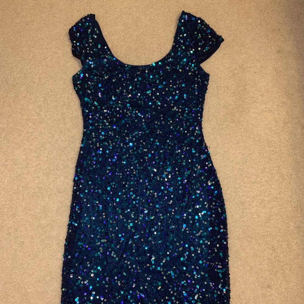 Mini Navy Blue Dress with beads and sequence
